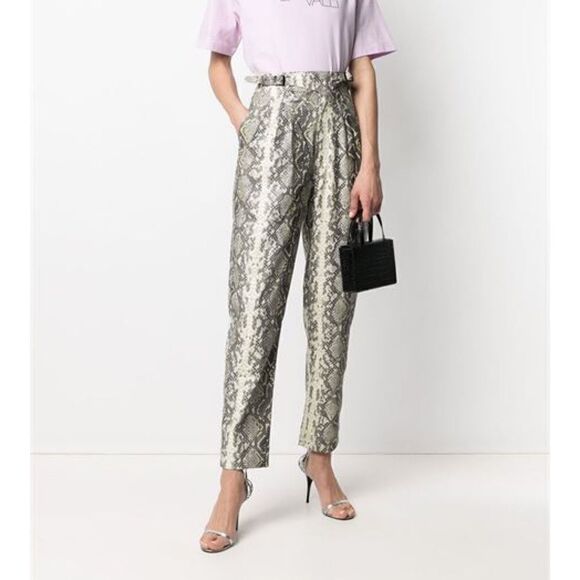 NWT ROTATE Snakeskin-Print High-Waisted PU Wild Pants - Picture 1 of 7